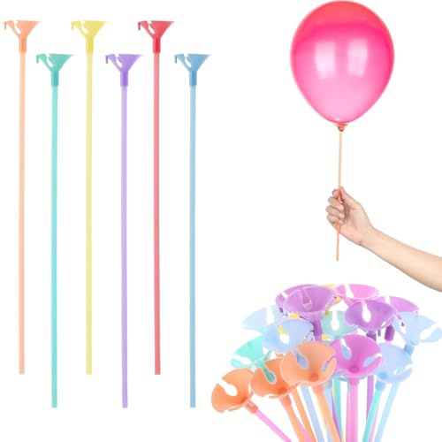 50 Pièces Support Ballon Tige Ballon, Tiges à Ballons Réutilisables en Plastique pour Anniversaire, Fête, Mariage, Noël, Halloween, Noël