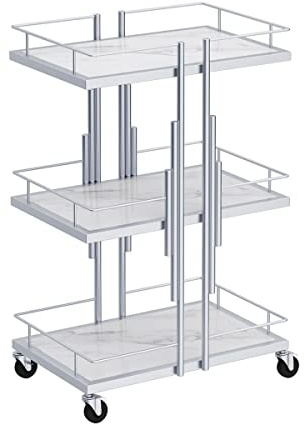 Carrello da cucina Carrello per bellezza a 3 ripiani con ruote - Carrello salvaspazio con ripiani in finto marmo per salone, casa e hotel