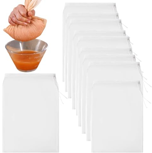 Bolsas de filtro de cerveza nylon, 10 piezas, 30x20 cm, bolsas coladoras de malla, de leche, de nueces, con cordón, para leche de frutos secos, queso, café, yogur