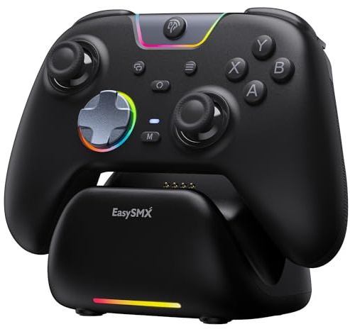EasySMX X05Pro Wireless Controller with Charging Dock, Silent Button, Ergonomic, Skin-Like Grip, 1000mAh Battery, RGB,Hall, 3-Mode for Switch/PC/Phone/Steam X05 Pro Wireless Game Controller for PC