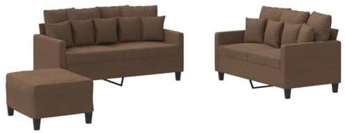 MOBCANT 3-TLG. Sofagarnitur & Couchgarnitur Braun Stoff Eckcouch für Wohnzimmer, Büro, Apartment (138 x 77 x 80 cm)