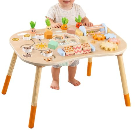 Table D'activités En Bois Pour Bébé De 1+ An, 6 En 1 Table D'apprentissage Sensoriel Avec Trieur De Formes, Jouet De Développement Sensoriel, D'apprentissage Pour 1, 2, 3 Ans, Garçons Et Filles