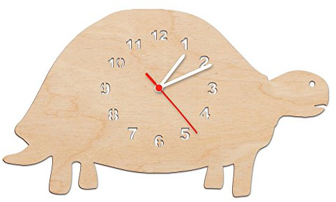 GRAVURZEILE Kinder Wanduhr aus Holz im Schildkröten Design für Mädchen & Jungen Kein Ticken Lautloses Uhrwerk 30 cm Groß in 5 Farben erhältlich Made in Germany Farbe Natur