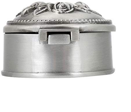 Boîte à Bijoux en Zinc Alliage Vintage Fleur Sculpté Ronde Antique Organisateur de Stockage pour les Femms