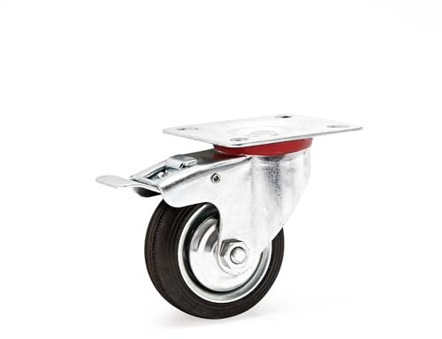 Rueda auxiliar giratoria Doble freno 75mm Goma maciza Base metal Llanta robusta Montaje Bricolaje