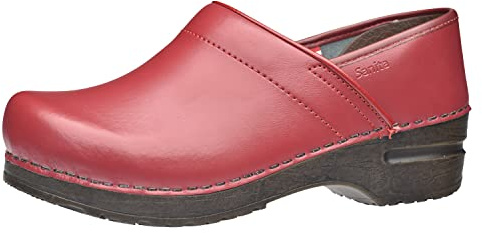 Sanita Izabella | Zoccoli Professionali Chiusi | Zoccoli Artigianali Originali in Pelle Flessibile | Donna | Plantare Anatomico in Schiuma Morbida | Rosso | 37