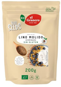 El Granero Integral - Vita Seeds Lino Germinado BIO - 200 g - Fuente de Ácidos Grasos Omega-3 y Fibra - Acción Antioxidante y de Regulación Hormonal - Regula el Azúcar en la Sangre - Apto para Veganos