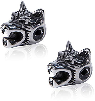 UNICRAFTALE 2pcs Wolf Loose Beads 304 Stainless Steel Spacer Beads Animal Wolf Head Bead Antique Silver 2mm Small Hole Beads Finding for DIY Necklaces Bracelets Jewelry Making