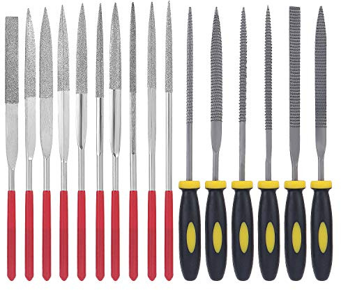 16 Pieces Needle File Set includes 6 Steel Files, 10 Diamond Files and for Shaping Metal, Plastic, Wood, Jewelry, Model, DIY Tool
