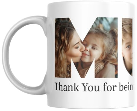 You Personalise Personalised Photo Collage Coffee Tea Mug Cup with Three Pictures Inside Letters with a Special Message. 3 Pictures Inside Mum for Birthday's, Special Occasions etc