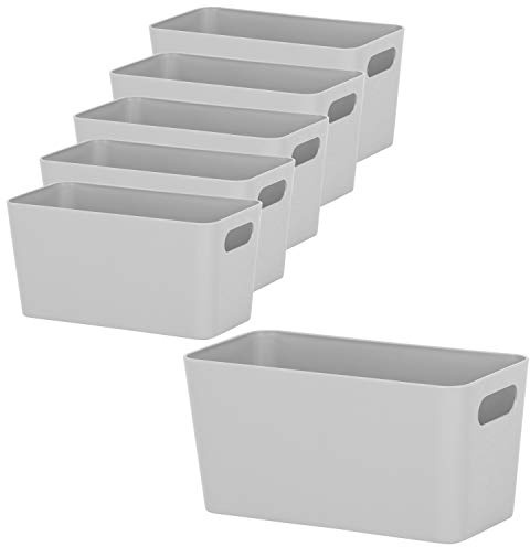 6x Ordnungsboxen 10cm hoch GRAU 20x10x10cm 1,4L Kunststoff Bad Korb Schrank