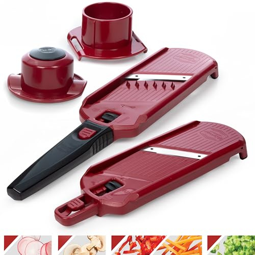 Börner Multi Dicer + Multi Slicer (Set 4-en-1) • Set de Coupe-légumes avec 5 Styles de Coupe • Pour Dés, Juliennes & Tranches en Différentes Épaisseurs • Mandolines (Rouge)
