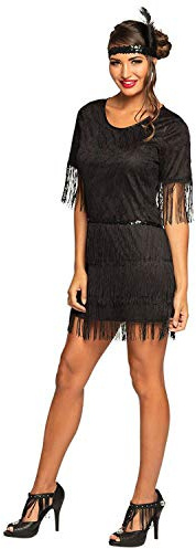 Boland - Costume Flapper Darcy, abito nero con frange e fascia per capelli, set per donna, mini abito, Charleston, anni '20, costume, carnevale, festa in maschera