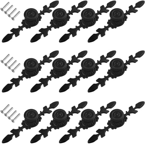 WMYCONGCONG 12Pcs 4,72 Küche Schrank Knöpfe Vintage schwarz Schublade zieht Türknöpfe mit Platte antike Kommode Griffe für Möbel Schrank Kleiderschrank Möbel Tür, Blumenmuster schwarz