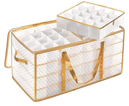SONGMICS Große Aufbewahrungsboxen für Weihnachtsschmuck, 3-Zoll-Kugeln, 8 Tabletts, 128 Fächer, Weihnachts-Aufbewahrungsbehälter aus Kunststoff mit Deckel, seitlichen Griffen, Sandy Gold URFB029A01