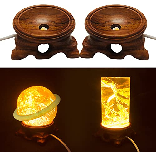 Voaesdk 2PCS Root Carving Wooden Light Display Bases,2 Inch Wood LED Lighted Stand Bases with USB Plug,Available for Resin Crafts Crystal Glass Ball Sphere Light Bulb Projects