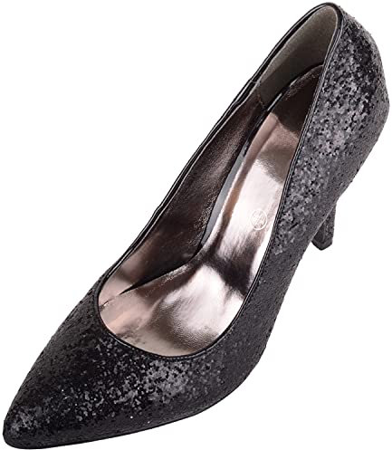 Scarpe da donna con tacco alto a punta Spakly Glitter Stiletto Court, Nero , 39 EU