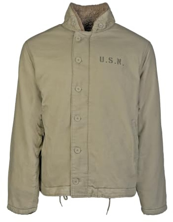 Mil-Tec US Navy Deck Jacket N‑1 • Authentische N‑1 Militär Jacke mit U.S.N.-Print • Warme Winter- oder Übergangsjacke mit Teddyfutter • Robust & winddicht • In Oliv oder Dunkelblau • Größen 38–46