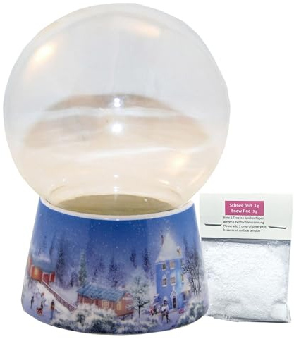 Bastelset DIY Schneekugel m. 1 x Schnee | Do it Yourself mit Glaskugel und Porzellansockel | Winterlandschaft hell Spieluhr möglich | 100mm Durchmesser | 72070