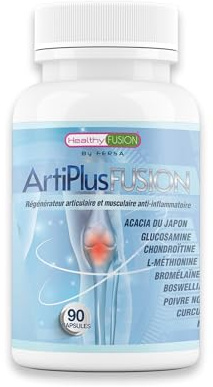 Artiplus Healthy Fusion | Complément pour les articulations et les muscles | Régénère, répare et soulage la douleur et l’inflammation | Curcuma avec Glucosamine, Chondroïtine et Biopérine | 90 gélules