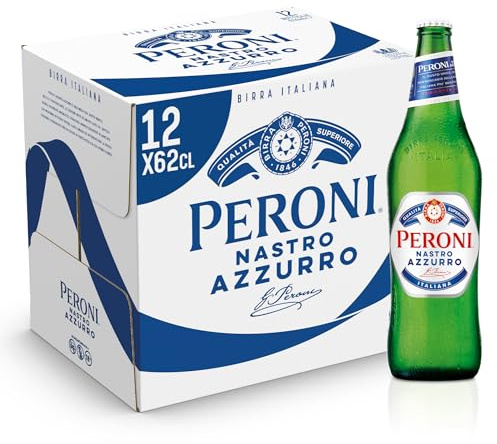 Peroni Nastro Azzurro Cassa con 12 Bottiglie di Birra Premium Lager da 62 cl, A Bassa Fermentazione, Gusto Rinfrescante e Rigenerante, Gradazione Alcolica 5% Vol