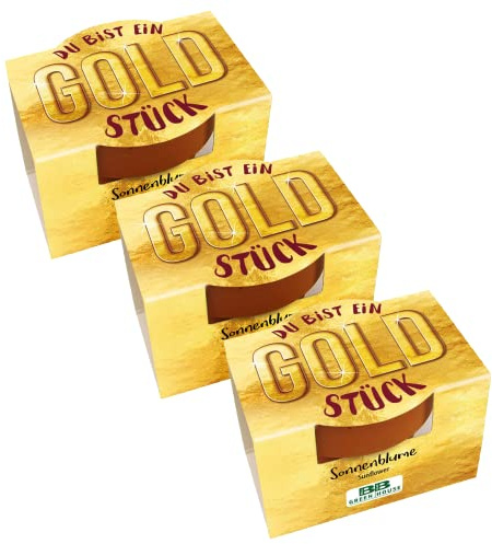 Bull & Bear 3er Mini Pflanzset 'Du bist ein Goldstück' mit Samen für Zwergsonnenblumen im Topf 4,5cm, Mini Sonnenblumen als Anzuchtset mit Pflegeanleitung