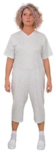 FERRUCCI COMFORT Pigiama Sanitario in Cotone con Zip su Dorso - Unisex - Maniche Corte e Pantalone Corto - 9012/5 - Adatto agli Anziani - Antimanipolazione