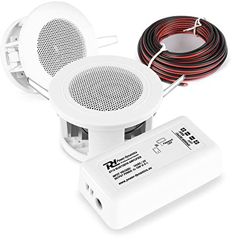 Power Dynamics CSBA3L Bluetooth Ceiling Speaker System with PD BT10 Amplifier, Compact Small Kitchen Downlight Speakers for Home or Office Installation