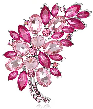 Oenothera Broche De Plumas De Diamantes, Broches De Bisuteria, Broche de cristal, para chaqueta de abrigo, bufanda, chal, sombrero, insignias, accesorios de joyería regalos(Rosa)