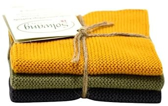 Solwang Putzlappen 3er Set, gestrickte Wischtücher aus Baumwolle (Dunkel Mix Bio)