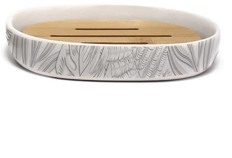 douceur d'intérieur, Porte-Savon (12,3 x 8,3 x 2,3 cm) Amber Gris, Céramique Imprimée et Bambou