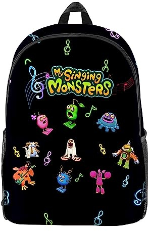 Jiumaocleu My Singing Monsters ryggsäck för barn skolväska canvasväska tecknad 3D-tryckt dagväska vattentät ryggsäck mode vardaglig bokväska för barn tonåringar, Typ 8, 28x14x47cm