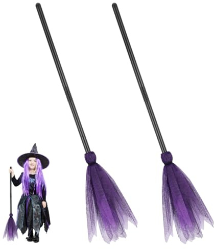 Garneck 2 Stück Halloween Hexenbesen Kinder 90 cm Hexenbesen Deko Halloween Hexen Kostüm Hexenbesenstiel Requisiten für Cosplay Party