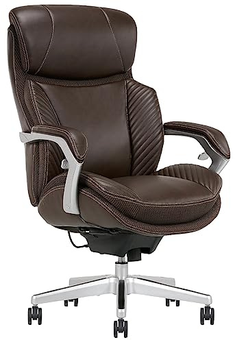 iComfort i6000 Series Big & Tall Ergonomic Bonded Leather High-Back Executive Chair, Brown/Silver