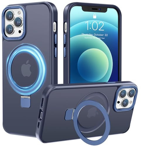 PuyaTeya Handyhülle für iPhone 12/12 pro Hülle, [mit Unsichtbarem Ständer ][mit Magnetic] Kratzfeste Anti-Fingerabdruck [Transluzente Matte] Hülle für iPhone 12/12 pro 6.1(Navy Blau)