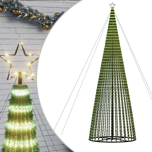 vidaXL Árbol de Navidad LED 1544 Leds Blanco Cálido 500 cm, Decoración Navideña, Luz LED, Luz Navideña para Exteriores, Árbol de Cono de Navidad