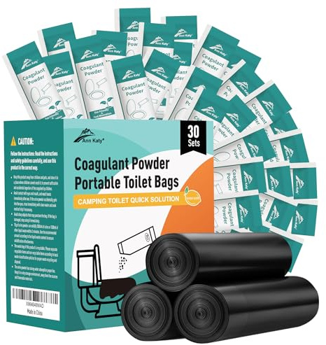 Ann Katy Super Absorbent Polymer 30 Packs,Portable & Fast-Absorbing Camp Toilet Chemicals Gel with 5 Gallon Bucket Toilet Luggable Drawstring Bag, Emergency Toilet Bag&Potty Gel