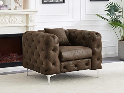 Vente-unique - Fauteuil Chesterfield en Microfibre Aspect Cuir Vieilli Edwina