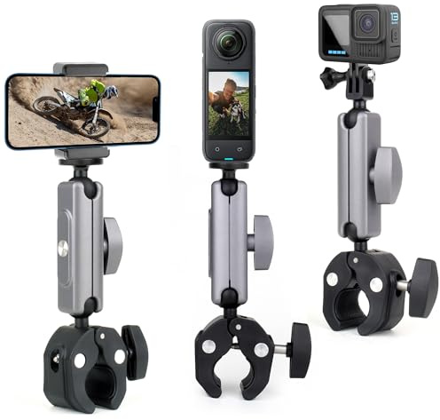 SOONSUN Super Clamp Camera Mount for Insta360, GoPro and DJI Osmo Action | Heavy-Duty 20–50 mm Super Clamp, Dual 360° Ball Heads, Magic Arm and Phone Holder for Handlebars, Tripods, Poles and Desks