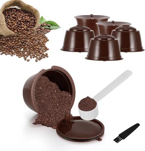 Nachfüllbare Kaffeekapseln, 6 wiederverwendbare Kaffeekapseln für Dolce Gusto, nachfüllbare Kaffeekapseln, nachfüllbare Dolce Gusto Pods mit 2 Kunststofflöffeln und 2 Reinigungsbürsten