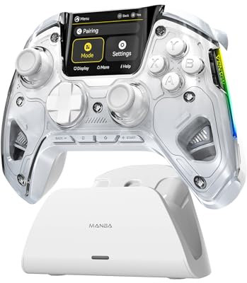 ManbaOne ManbaOne Manette de jeu sans fil avec écran interactif pour Switch/Windows PC/iOS/Android, bâton effet Hall et déclencheur avec station de charge (blanc)