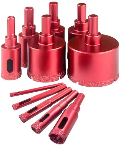11 Pcs Tile Hole Cutter Set Diamond Drill Bit for Porcelain Tile, Brazing Core Hole Saw Set 6mm - 50mm Hollow Core Drill Bits Cutter for Glass, Porcelain, Ceramic, Granite Stone