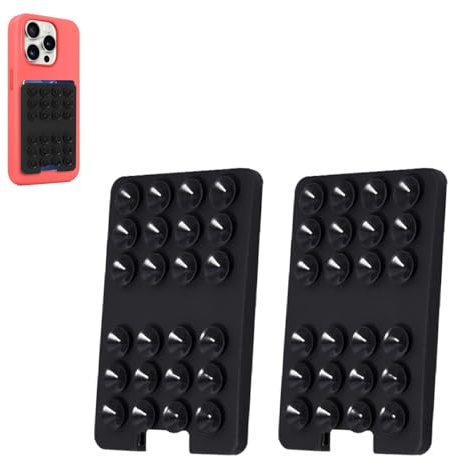 Vilbocr Silicone Suction Cup Phone Holder, 2Pcs Phone Wallet, Adhesive Suction Phone Mount, Non Slip Phone Mount with Wallet for iPhone, Samsung Galaxy, HTC (Black)
