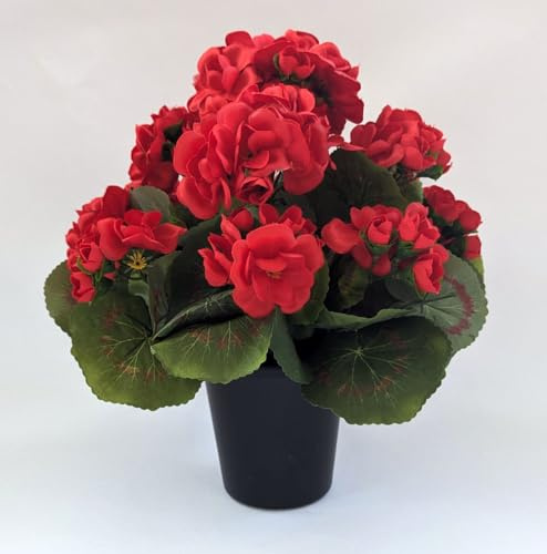 Artificial Red Geranium Plant in Grave Pot