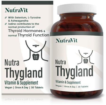 NutraThygland - Supports Normal Thyroid Function - with Selenium, L-Tyrosine, Iodine & Ashwagandha, Vitamin B2, B6, B12 & Iron - Improve Energy Levels - NutraVit, 30 Tablets