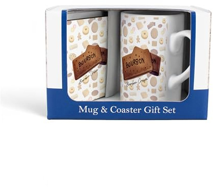 Purely Home Bourbon Mug & Coaster Gift Set - Novelty Gifts for Foodies - Tea/Coffee Ceramic Mug & Cork Coaster Set