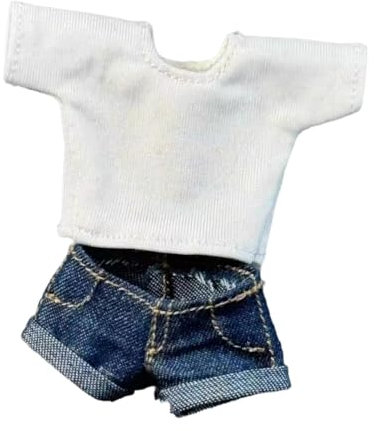 Oshhni 1:12 Top mit Jeansshorts Pullover Cosplay, Retro Stilvolle Mode Casual Outfit Kostüm für 6'' Zoll Puppen Figuren ACCS, Blaue Hosen