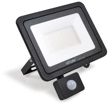 KOLORENO - LED Halogen - LED Halogenstrahler Drago - Langlebig und zuverlässig - Widerstandsfähig mit Bewegungsmelder - 50W - Schwarz - Neutralweiß (4000K) - 160x206x32mm