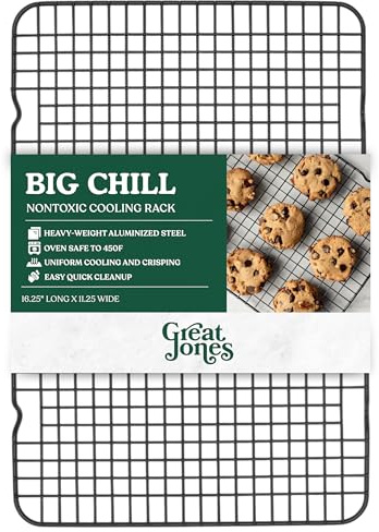 Great Jones Big Chill Wire Cooling Rack (Pepper) – 16.9 × 11.4 Heavy-Weight Aluminized Steel,Nonstick Baking Rack – Oven Safe 450 °F, Bacon & Cookie Cooling Rack – Fits Half Sheet Pans