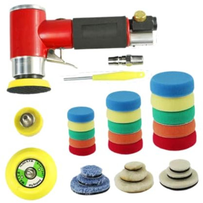 JISADER Kit de lijadora neumática, almohadillas de espuma, lijadora orbital, pulidora de automóviles para carpintería, pulido, reparación de automóviles, Maquina Roja